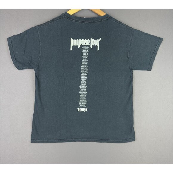 Vintage Y2K Justin Bieber Purpose Tour Youth Medium Black Faded Tee Shirt - Picture 2 of 12